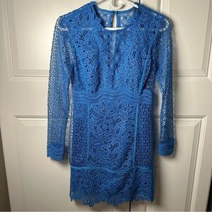 Anthropologie Blue Mini Dress Long Sleeve Eyelet Crochet Vibes Size 0